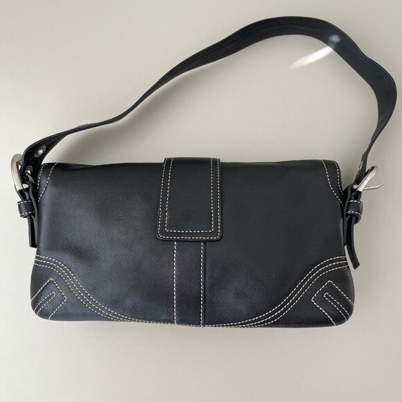 Coach Soho Black Leather Stitching Flap Buckle Y2K Bag Shoulder Bag Vintage - Picture 6 of 13